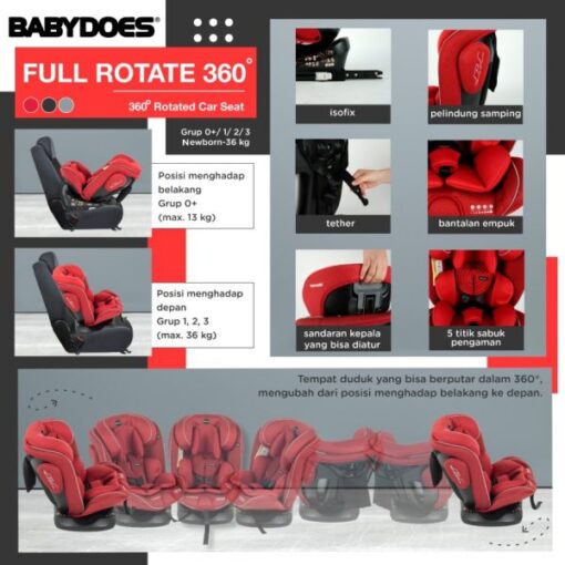 Babydoes Full Rotate 360 Isofix Carseat – Red - Gambar 5